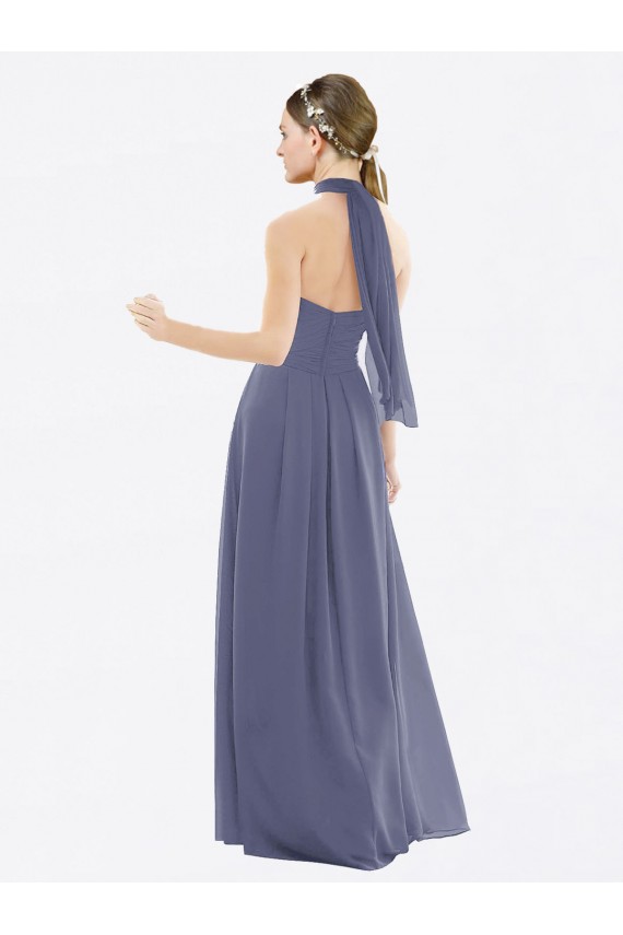 Cheap High Halter Neck Chiffon Bridesmaid Dress with Twist-Tie UK