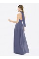 Cheap High Halter Neck Chiffon Bridesmaid Dress with Twist-Tie UK