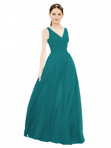 Cheap Figure Flattering Chiffon Bridesmaid Dress with Draped V-Neck Bodice UK