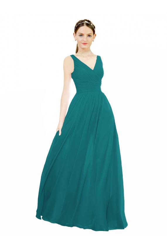 Cheap Figure Flattering Chiffon Bridesmaid Dress with Draped V-Neck Bodice UK
