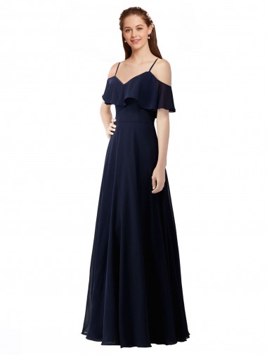 Cheap Chiffon Bridesmaids Dress with Off the Shoulder Ruffle Detail UK