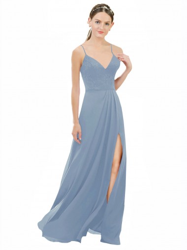 Cheap Sexy Chiffon Bridesmaid Dress with V-Neck Lace Bodice UK