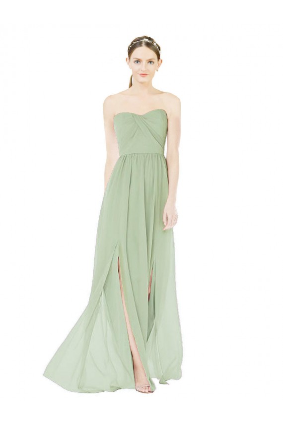 Cheap Strapless Draped Bodice Maxi Bridesmaid Dress with Front Slits UK