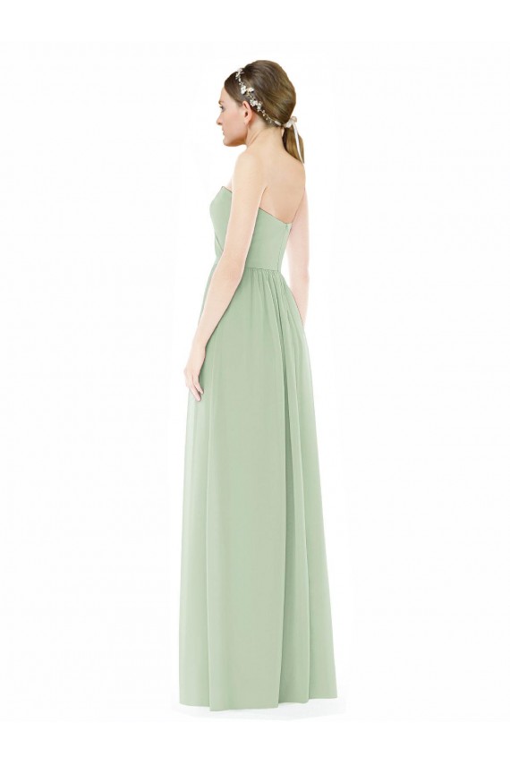 Cheap Strapless Draped Bodice Maxi Bridesmaid Dress with Front Slits UK