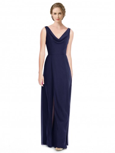 Cheap Cowl Neck Deep V-Back Chiffon Bridesmaid Dress with Side Front Slits UK