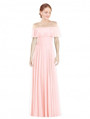 Cheap Off the Shoulder Long Bridesmaid Dress With Ruffle Overlay UK