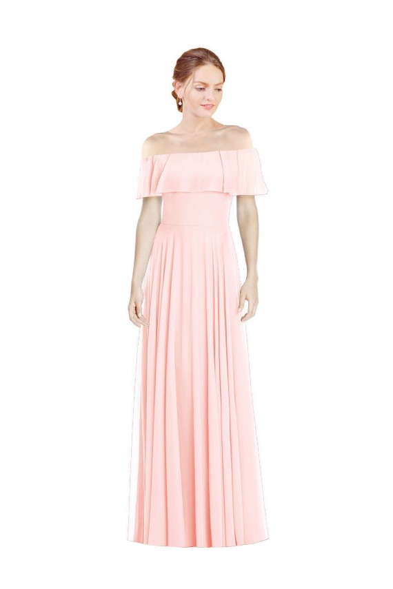 Cheap Off the Shoulder Long Bridesmaid Dress With Ruffle Overlay UK