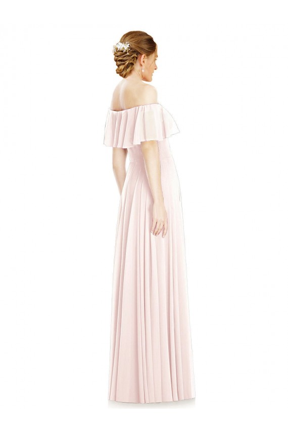 Cheap Off the Shoulder Long Bridesmaid Dress With Ruffle Overlay UK