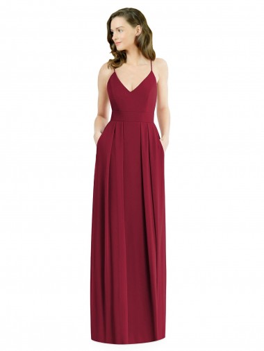 Cheap Pleated Skirt Chiffon Maxi Bridesmaid Dress with Pockets UK