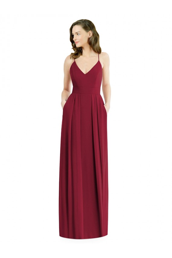 Cheap Pleated Skirt Chiffon Maxi Bridesmaid Dress with Pockets UK