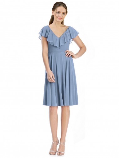 Cheap Cocktail Length V-Neck V-Back Short Chiffon Bridesmaid Dress UK