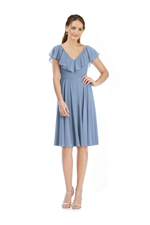 Cheap Cocktail Length V-Neck V-Back Short Chiffon Bridesmaid Dress UK