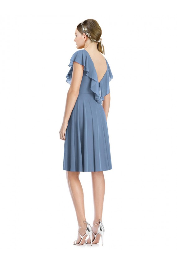 Cheap Cocktail Length V-Neck V-Back Short Chiffon Bridesmaid Dress UK