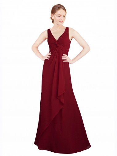 Cheap Twist-Knot V-Neckline Long Chiffon Bridesmaid Dress UK