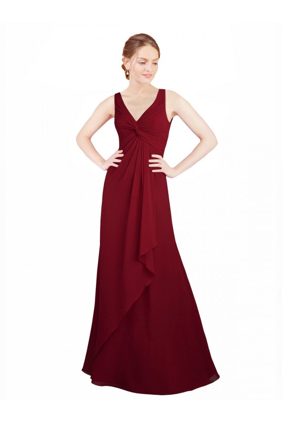 Cheap Twist-Knot V-Neckline Long Chiffon Bridesmaid Dress UK