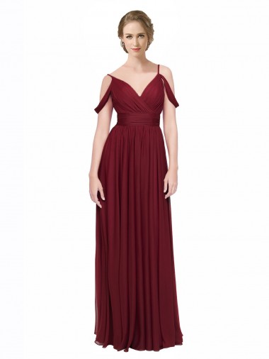 Cheap Off the Shoulder V-Neck Petite Chiffon Bridesmaid Dress with Open Back UK