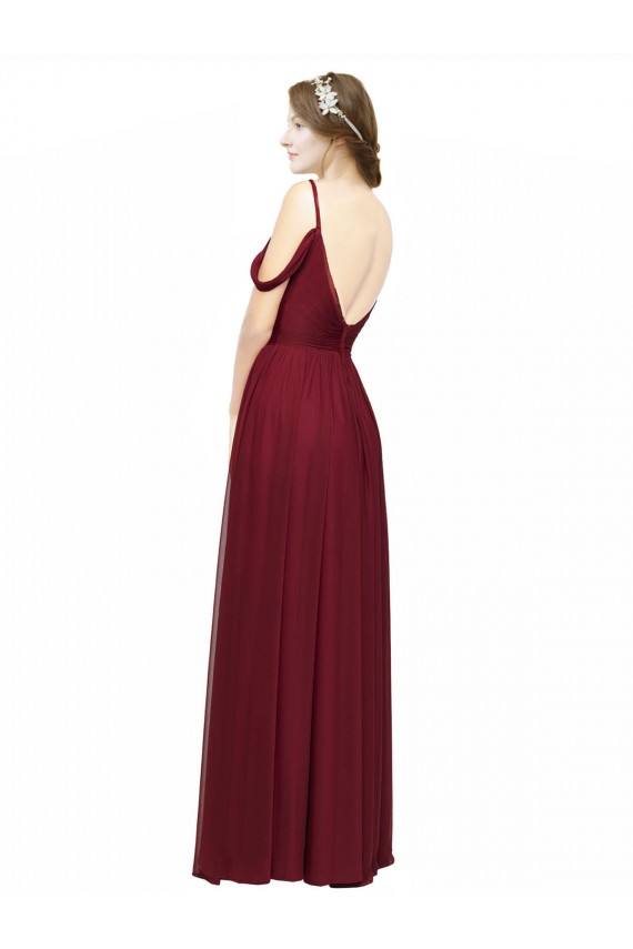 Cheap Off the Shoulder V-Neck Petite Chiffon Bridesmaid Dress with Open Back UK