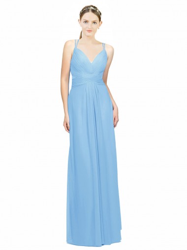 Cheap Double Straps Shoulder V-Neck Sheath Chiffon Bridesmaid Dress with Keyhole Back UK