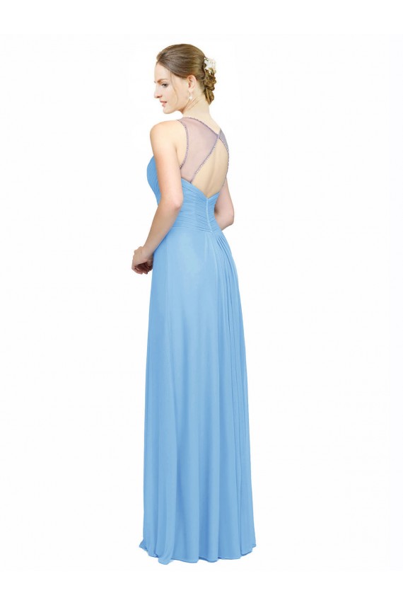 Cheap Double Straps Shoulder V-Neck Sheath Chiffon Bridesmaid Dress with Keyhole Back UK