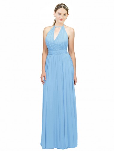 Cheap Keyhole Front Sheath Chiffon Bridesmaid Dress with Open Tie Back UK