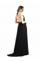 Cheap Backless Halter Chiffon Bridesmaid Dress with Front Slit and Tie Open Back UK