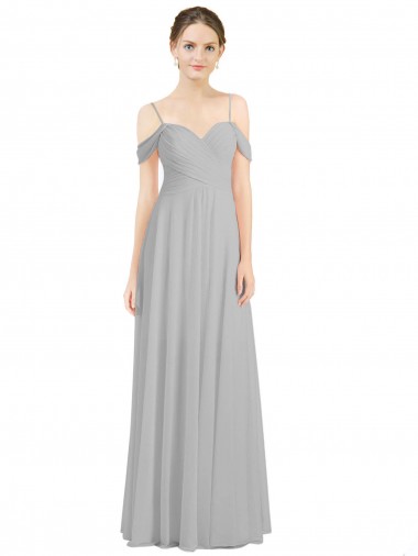 Cheap Off the Shoulder Long Chiffon Bridesmaid Dress with Ruched Bodice UK