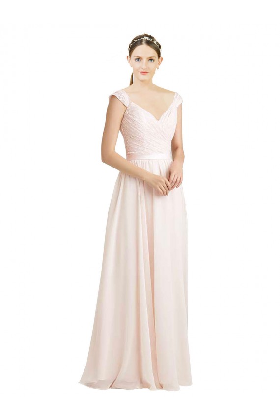 Cheap Sweetheart A-Line Chiffon Bridesmaid Dress with Ruched Lace Bodice UK