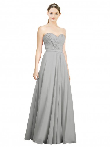 Cheap Sweetheart Strapless Draped Long Chiffon Bridesmaid Dress UK