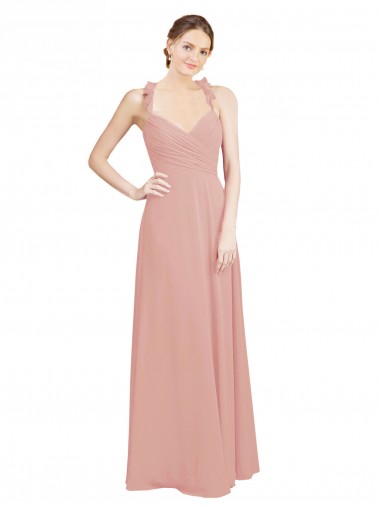 Cheap Ruched Sweetheart Halter Neckline Chiffon Bridesmaid Dress with Tie Open Back UK
