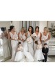 Cheap Chiffon Long Champagne Bridesmaid Dress with Sexy High Slit and Front Ruffles UK
