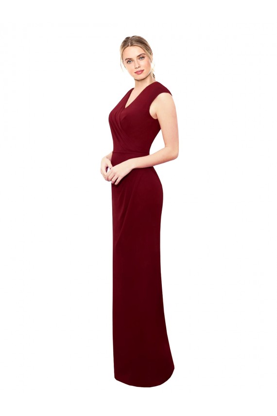 Cheap Cap Sleeves Chiffon Bridesmaid Dress / Prom Dress with Pleated V-Neck Bodice UK