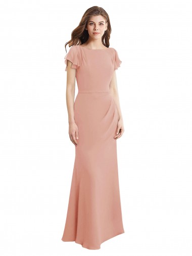 Cheap Cap Sleeves Long Chiffon Bridesmaid Dress / Prom Dress with Low V-Back UK