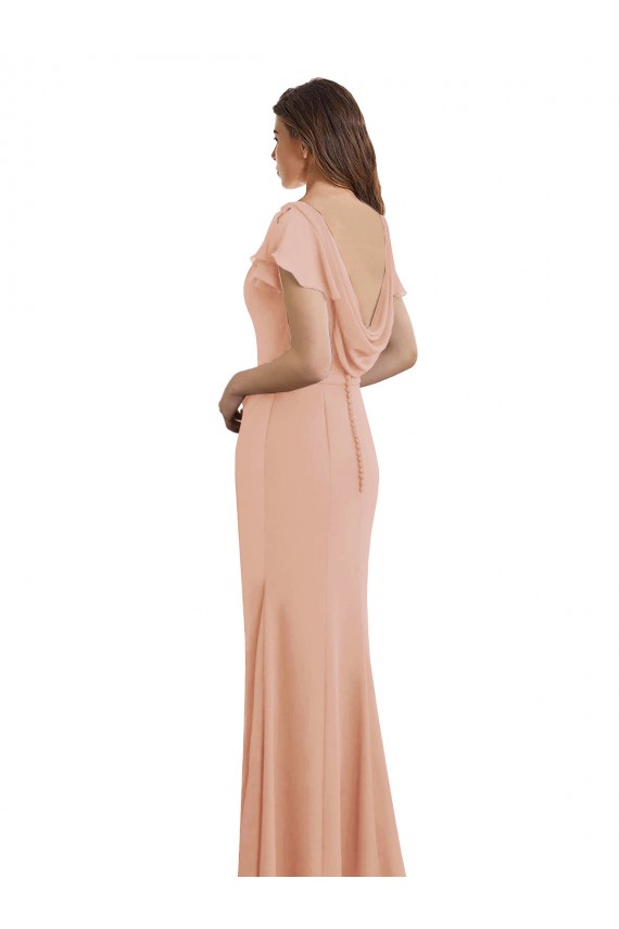 Cheap Cap Sleeves Long Chiffon Bridesmaid Dress / Prom Dress with Low V-Back UK