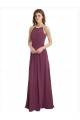 Cheap High Neckline Long Chiffon Bridesmaid Dress with Beaded Trim UK