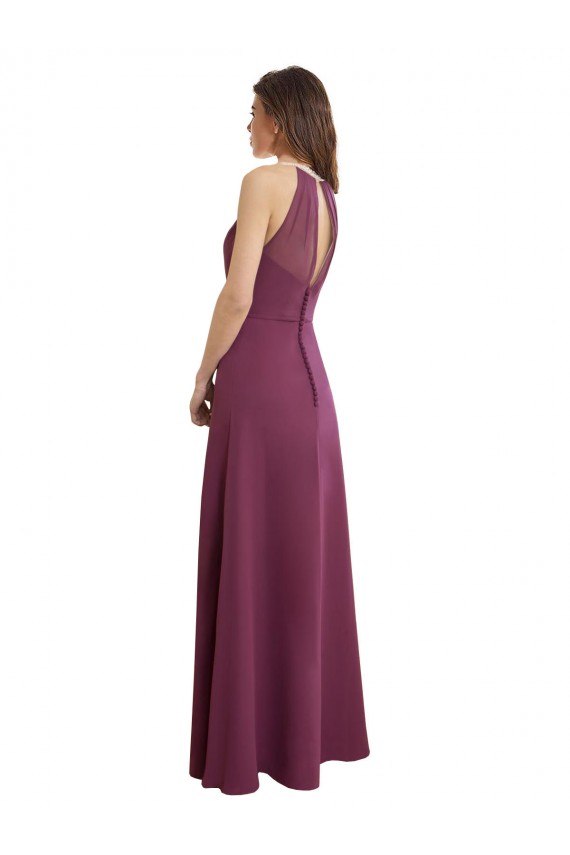 Cheap High Neckline Long Chiffon Bridesmaid Dress with Beaded Trim UK