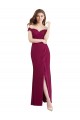 Cheap Off the Shoulder Chiffon Bridesmaid Dress with Lace Appliques and Front Slit UK