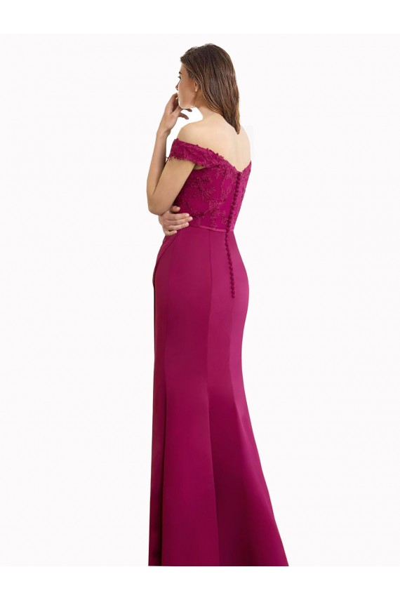 Cheap Off the Shoulder Chiffon Bridesmaid Dress with Lace Appliques and Front Slit UK