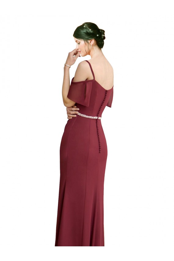 Cheap Draped Cold Shoulder Long Chiffon Bridesmaid Dress with Spaghetti Straps UK