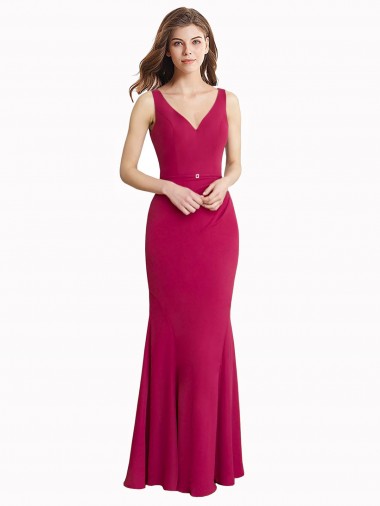 Cheap V-Neck Mermaid Chiffon Bridesmaid Dress / Prom Dress with V-Back and Belt UK