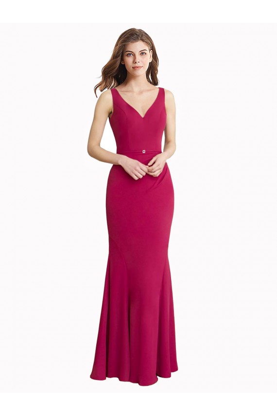Cheap V-Neck Mermaid Chiffon Bridesmaid Dress / Prom Dress with V-Back and Belt UK