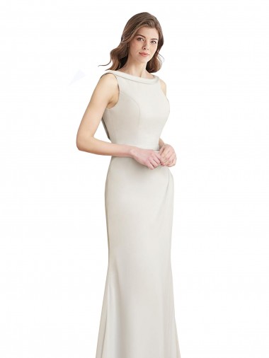 Cheap Long Chiffon Bridesmaid Dress with Boat Neckline and Satin Collar UK