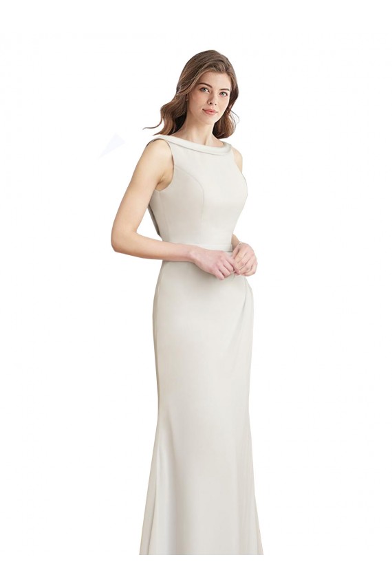 Cheap Long Chiffon Bridesmaid Dress with Boat Neckline and Satin Collar UK