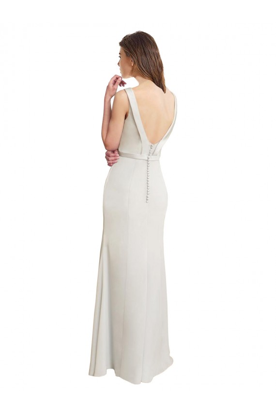 Cheap Long Chiffon Bridesmaid Dress with Boat Neckline and Satin Collar UK