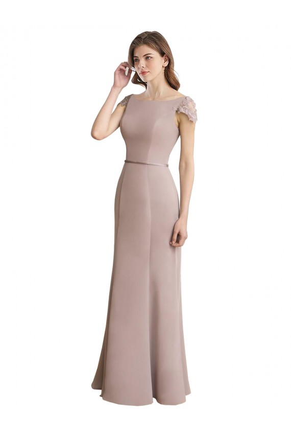Cheap Capped Sleeves Embroidered with Applique Lace Mermaid Chiffon Bridesmaid Dress UK