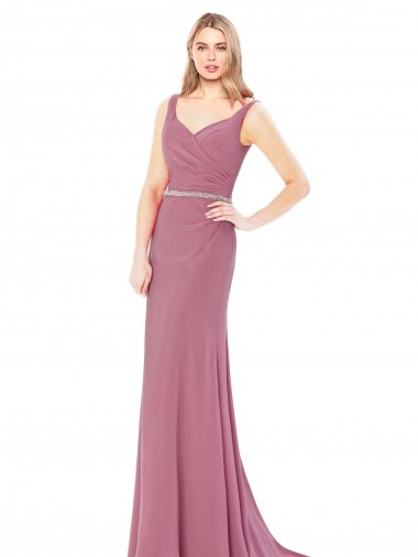 Cheap Long Slim Chiffon Bridesmaid Dress / Prom Dress with Beaded Waist UK