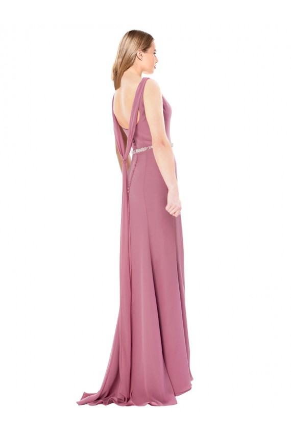 Cheap Long Slim Chiffon Bridesmaid Dress / Prom Dress with Beaded Waist UK