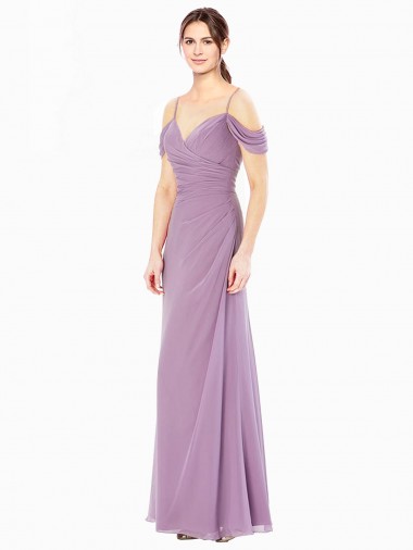 Cheap Draped Off the Shoulder Sweetheart Chiffon Bridesmaid Dress with Button Back UK