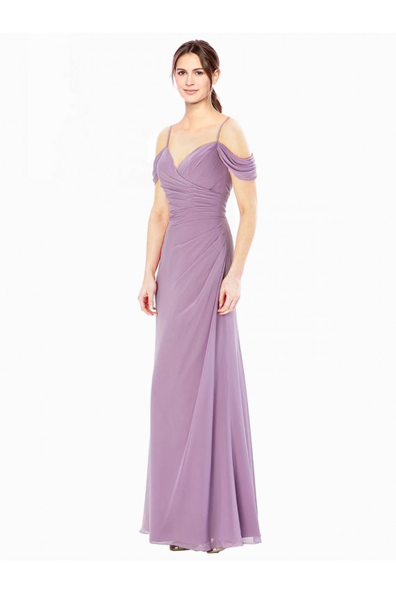 Cheap Draped Off the Shoulder Sweetheart Chiffon Bridesmaid Dress with Button Back UK