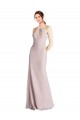 Cheap Long Slim Chiffon Bridesmaid Dress with Ruffled Waist and Keyhole UK