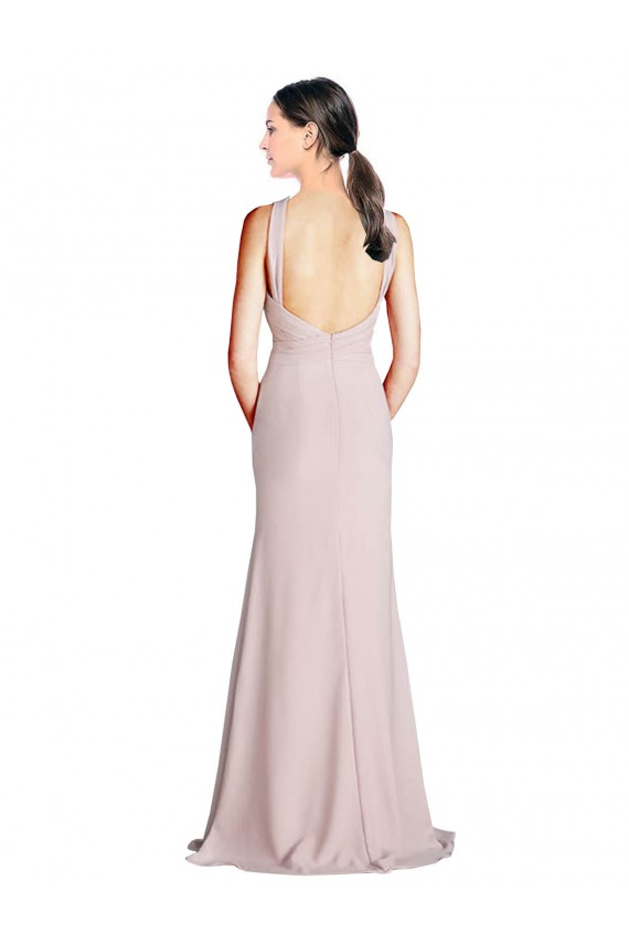Cheap Long Slim Chiffon Bridesmaid Dress with Ruffled Waist and Keyhole UK